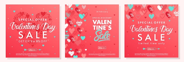 Bannières D'offres Spéciales Saint Valentin Avec Différents Coeurs. Promotions De La Saint-valentin.