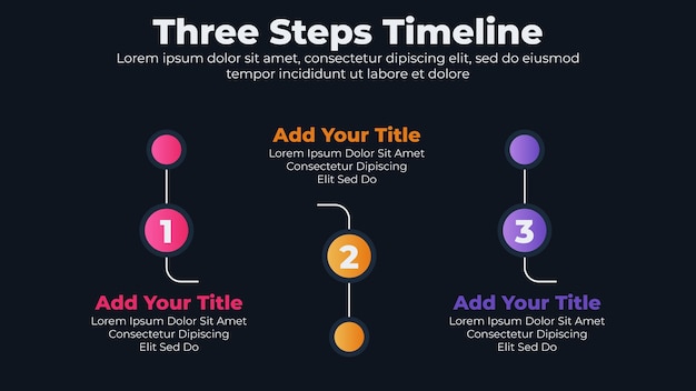 Vecteur bannières plates pour diapositive de présentation infographique avec 3 options ou étapes dans le thème sombre