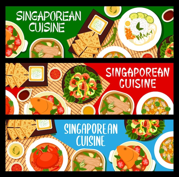 Vecteur bannières de plats de restaurant de cuisine singapourienne