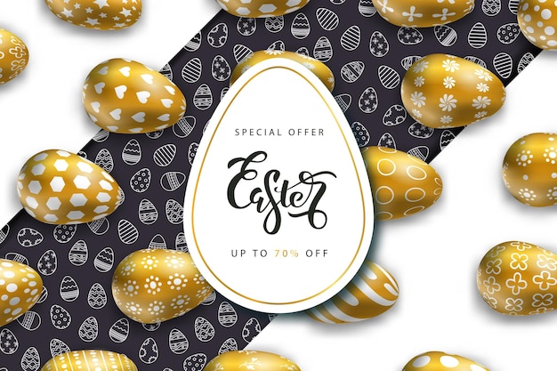 Bannières Pour Pâques Avec Des œufs D'or. Concept De Joyeuses Pâques.