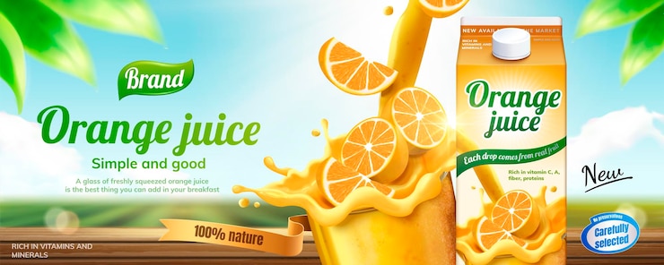Vecteur bannières publicitaires pour boissons au jus d'orange