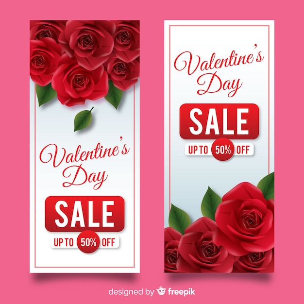 Bannières Réalistes De Vente De Saint Valentin