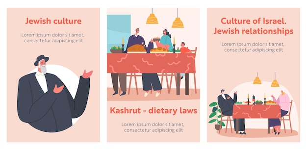 Bannières De Relations Familiales Heureuses En Israël Parents Juifs Grands-parents Et Enfant Assis à Table Avec Des Repas Traditionnels