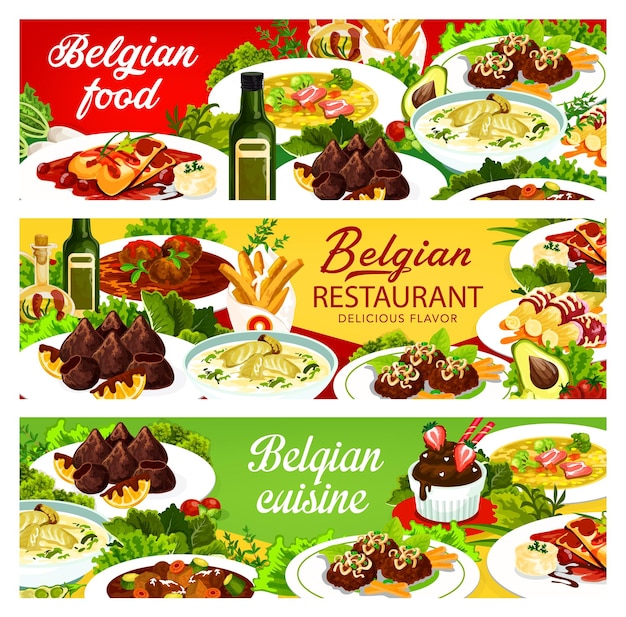 Bannières de restaurant de plats de menu de cuisine belge