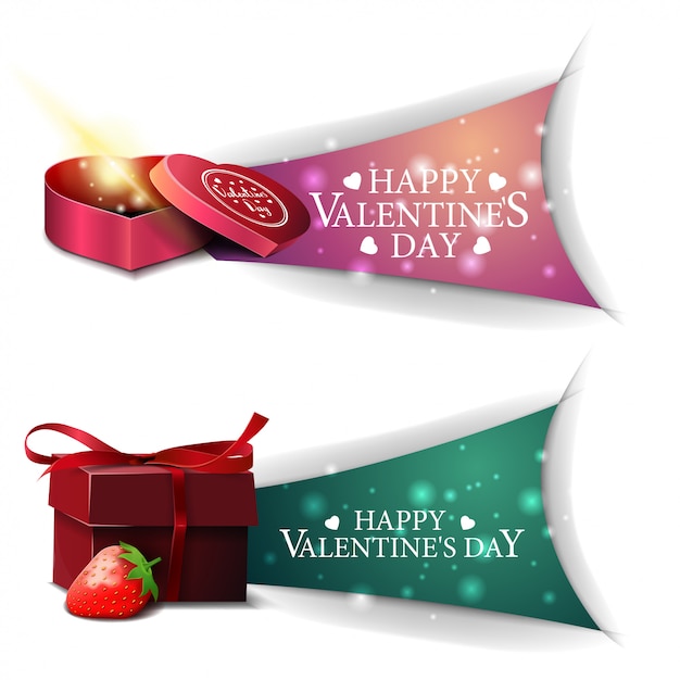 Bannières Saint Valentin Avec Des Cadeaux Et Des Fraises