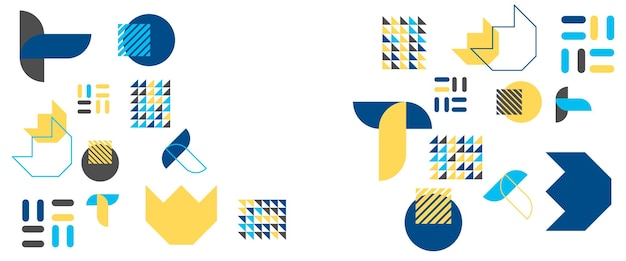 Bannières vectorielles colorées avec un design abstrait style géométrique de Memphis Pour le fond de la bannière, la présentation d'affaires ou de technologie, la brochure Web, la disposition de la couverture, le papier peint