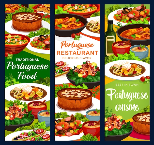 Vecteur bannières vectorielles de la cuisine portugaise repas du portugal