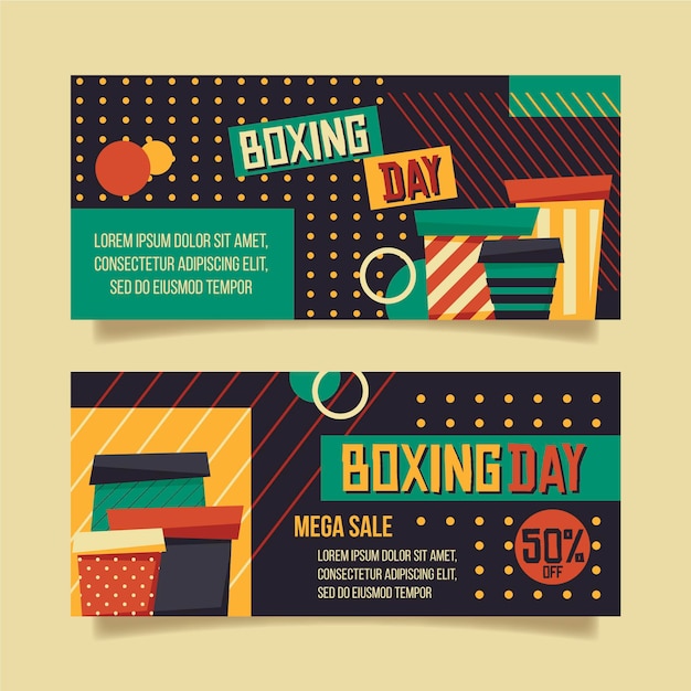 Vecteur bannières de vente plat boxe day