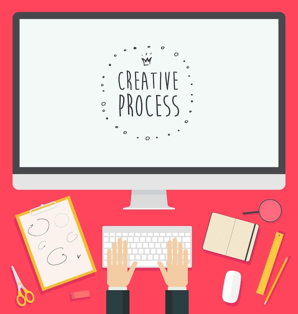 Bannières web conceptuelles et matériel promotionnel pour le processus créatif avec écran vide