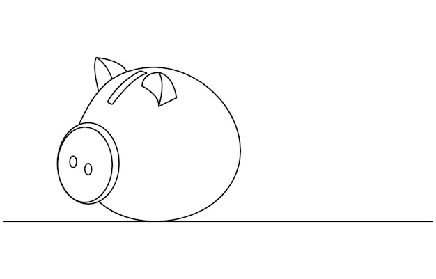 Banque de cochons dans le style de dessin artistique en ligne continue Boîte à argent de cochon croquis linéaire noir isolé sur blanc