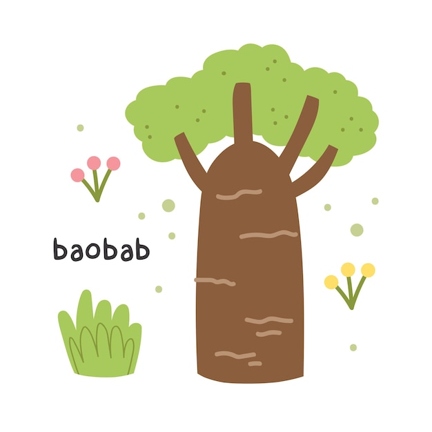 Baobab Arbre Africain Vector Design Plat Isolé Sur Fond Blanc