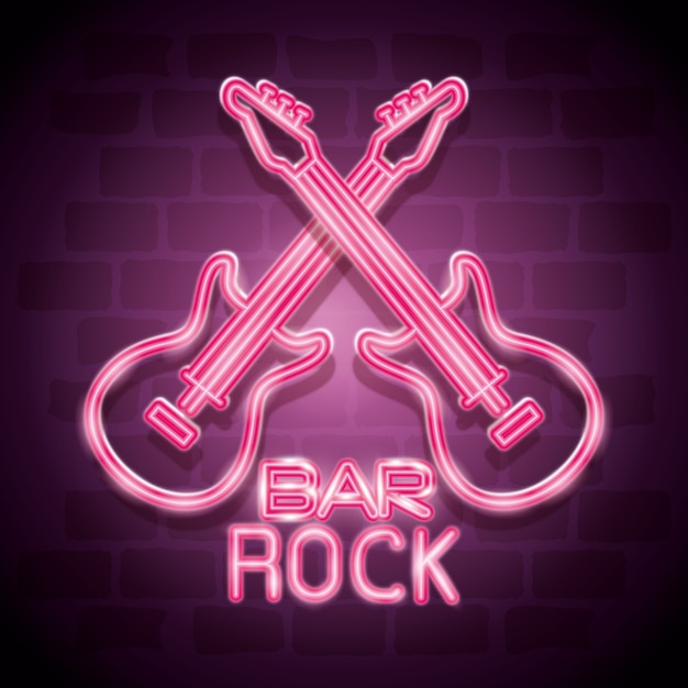 Bar Rock Musique Neon étiquette Vector Illustration Design