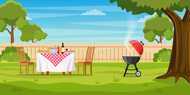 Barbecue Dans La Cour Avec Clôture