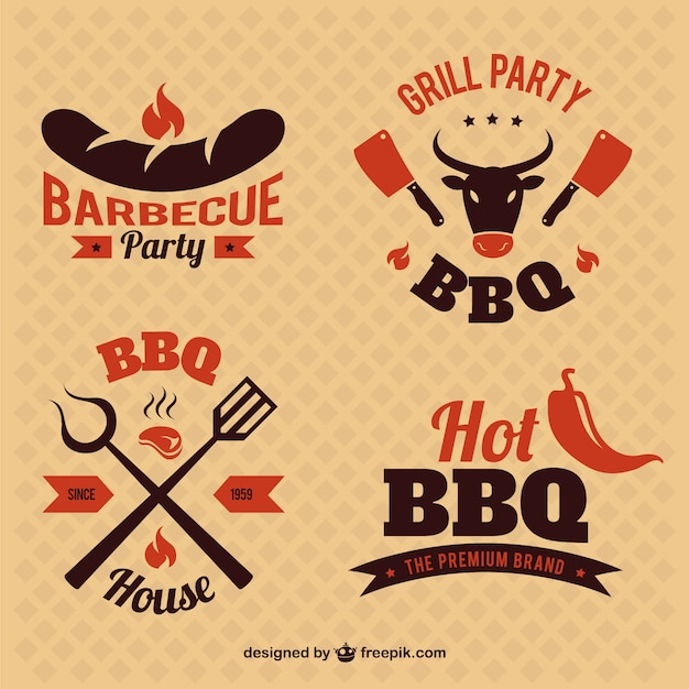 Vecteur barbecue party badges cru