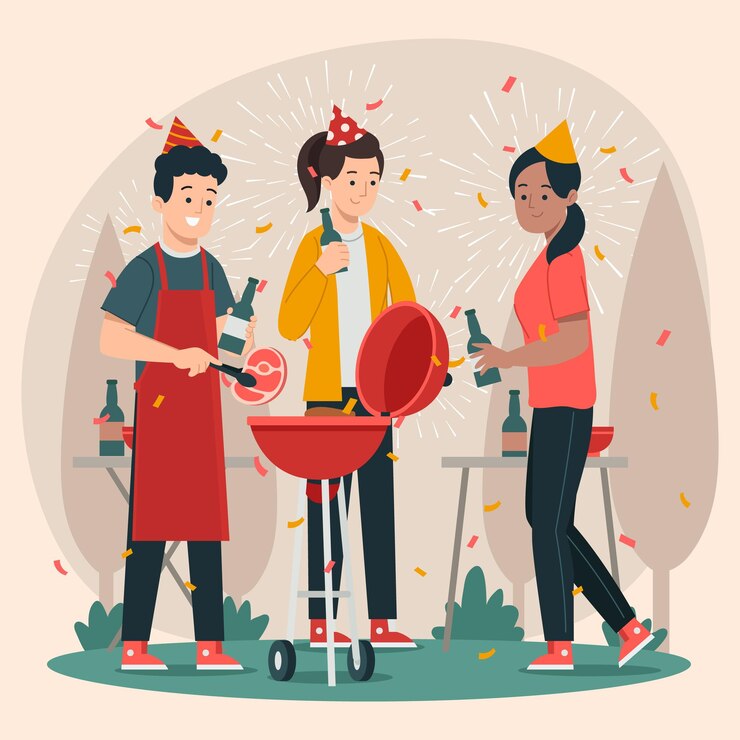 Vecteur barbecue party dans la cour