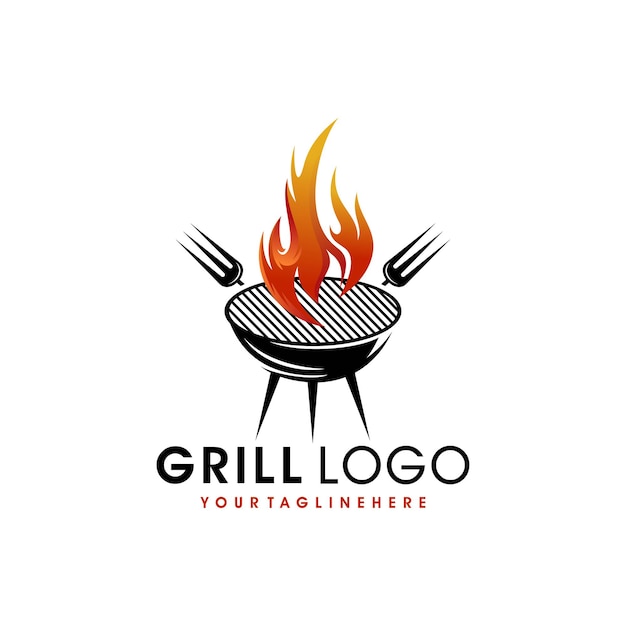 Barbecue Vintage Grills Avec Fourchette Et Logo De Flamme De Feu