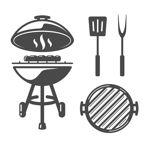 Barbeque Grill Steak Spatula Fourche isolée sur fond blanc BBQ Concept Barbecue Grill Icon Set Illustrations vectorielles