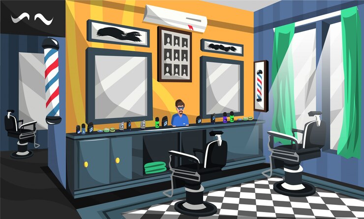 Vecteur barber shop room design intérieur