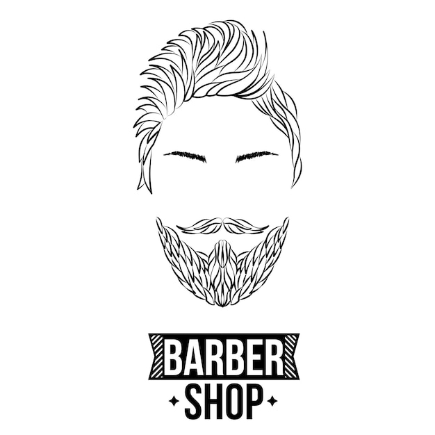 Barber Shop Vector Logo Emblème Tête D'un Homme à La Mode Coupe De Cheveux Coiffure Barbe Soignée