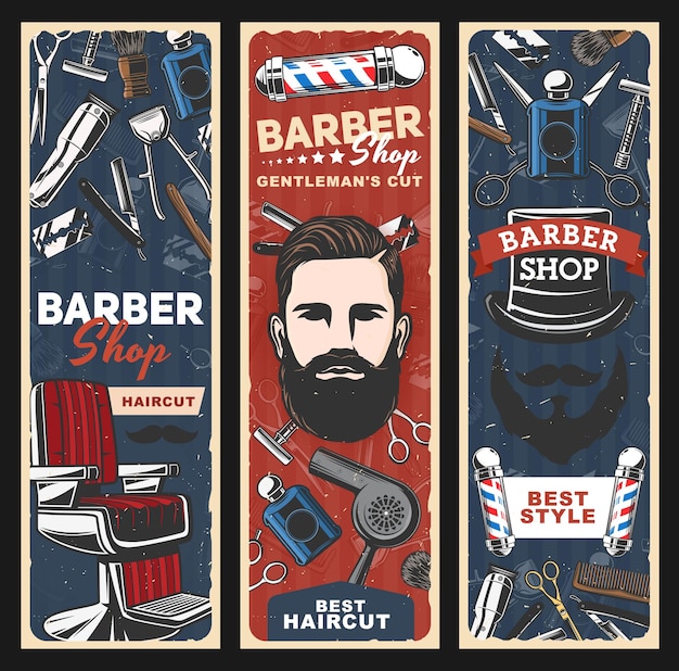 Barbershop chaise rasoirs pôles et homme avec barbe