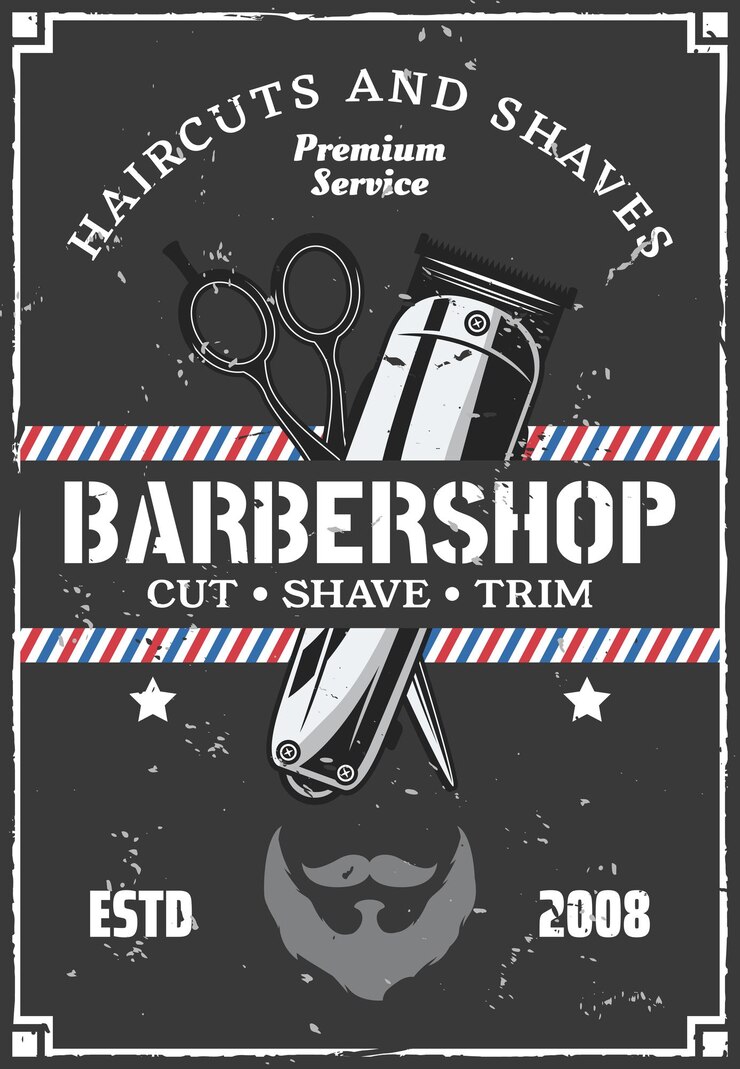Vecteur barbershop hairclipper barbe et ciseaux