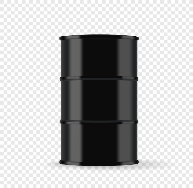 Baril en métal noir avec illustration vectorielle de pétrole isolé sur fond transparent