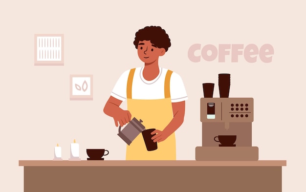 Vecteur barista sur le lieu de travail