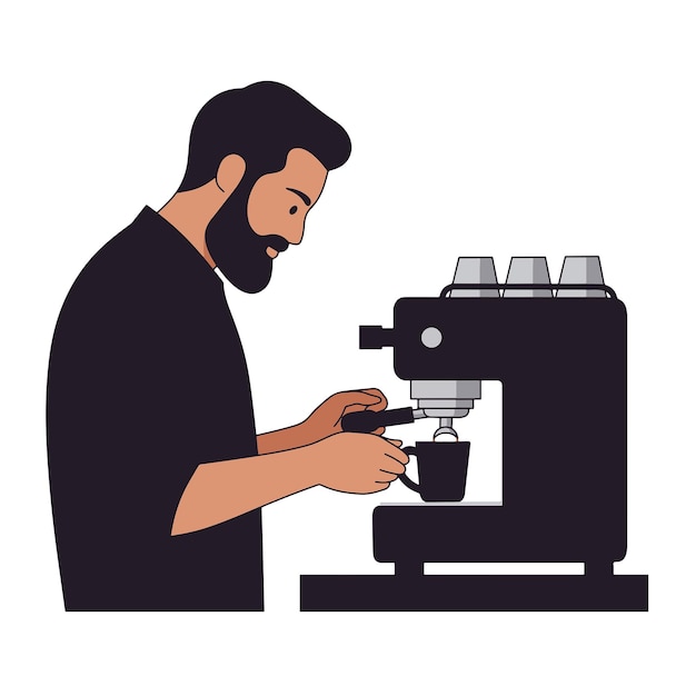 Un barman prépare de l'espresso dans un café