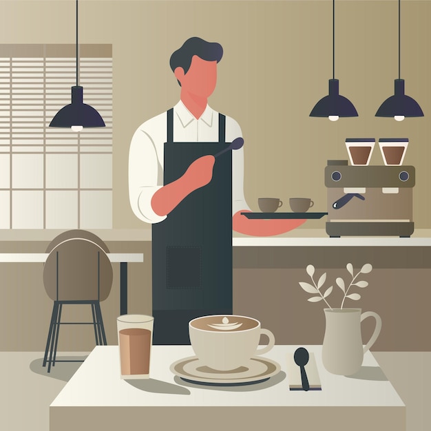 Un barman qui sert du café.