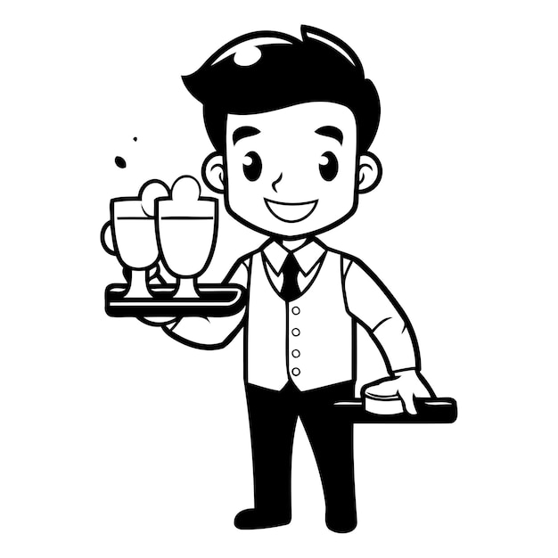 Vecteur barman avec des verres de vin et de crème glacée illustration vectorielle