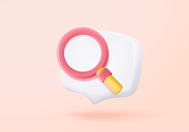 Barre de recherche 3D ou loupe icône de signes pour la recherche d'informations statistiques analyse de l'argent d'investissement en espèces et d'échange avec le détective 3D loupe zoom icône de rendu vectoriel illustration