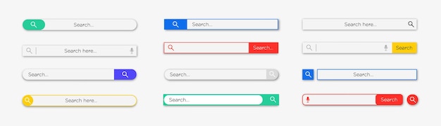 Vecteur barre de recherche définie des éléments web avec champ de texte et bouton de recherche navigateur de recherche barre de recherche pour l'interface utilisateur