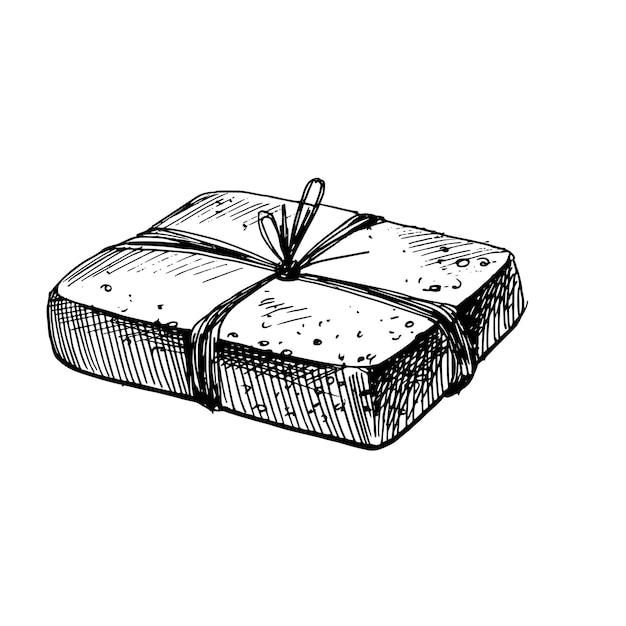 Une barre de savon fait à la main enveloppé de corde de jute L'illustration est dessinée à la main dans un vecteur EPS graphique à l'encre noire Objet isolé sur fond blanc