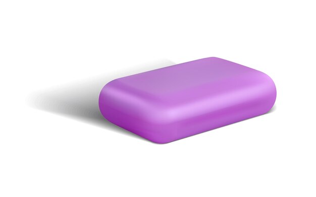 Vecteur barre de savon réaliste pour le bain cosmétiques antibactériens pour le soin du corps produit de nettoyage 3d nettoyant pour le lavage des mains nettoyant ménager pièce violette produit de toilette hygiénique détergent violet carré isolé vecteur