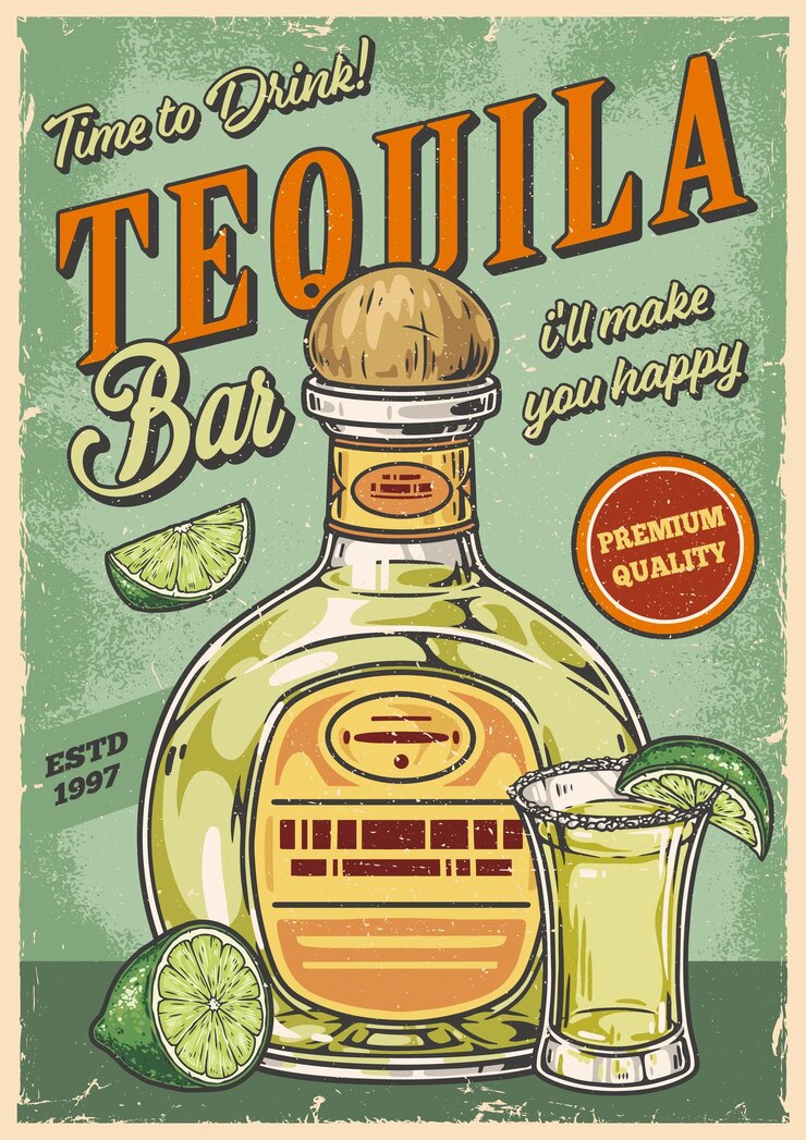 Vecteur une barre de tequila avec une affiche vintage colorée