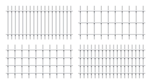 Barreaux de prison en métal brillant réalistes isolés sur fond blanc cage de prison détaillée clôture en fer de prison