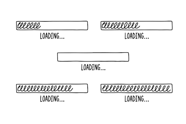 Barres De Chargement Dessinées à La Main Définir Les Barres De Doodle De Contour Avec Différents Pourcentages De Chargement De Vecteur De Dessin Animé