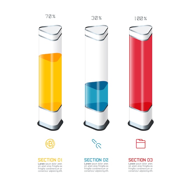 Vecteur barres graphique modèle infographie avec pièce 3d coloré.