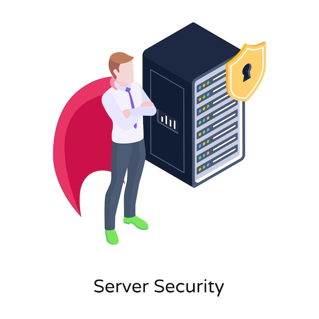 Base de données avec bouclier une icône isométrique de la sécurité du serveur