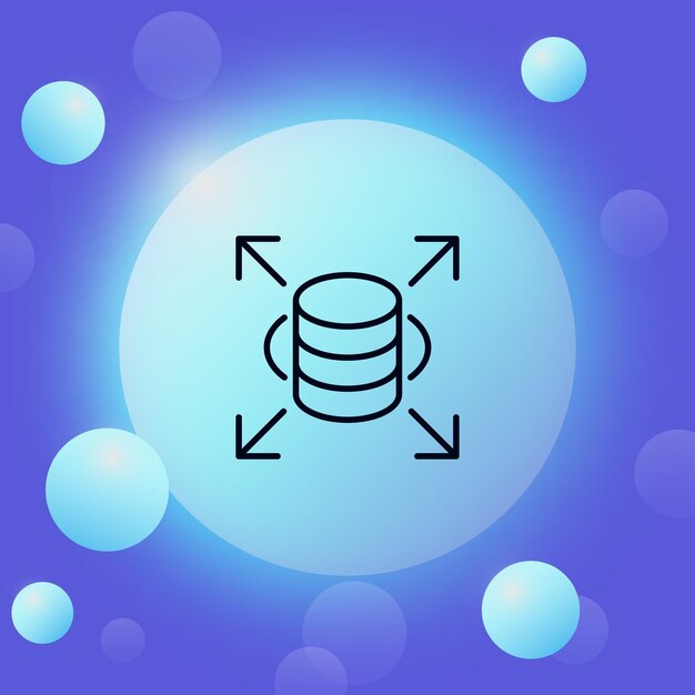 Base de données avec icône de ligne de flèches Tables relationnelles tableur données ordonnées sql recherche business analytics serveur de centre de données concept de stockage d'informations style glassmorphisme icône de ligne vectorielle