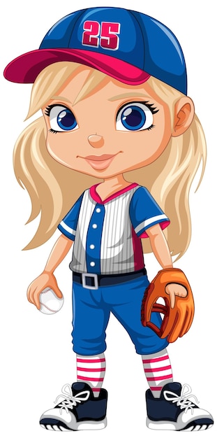 Vecteur baseball de personnage de dessin animé fille sport