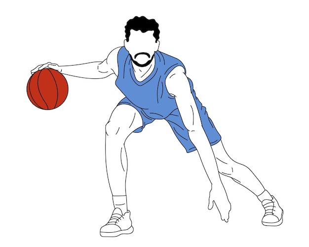 Basket-ball masculin jouant à l'entraînement jouant à la balle de dribble sur fond blanc Illustration vectorielle