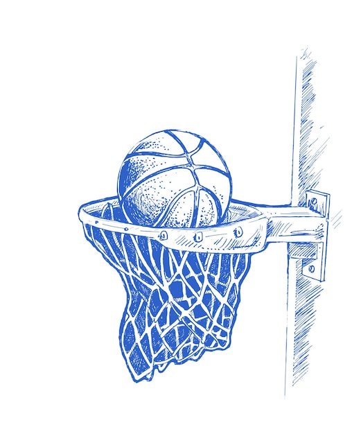 Vecteur basket-ball panier shot hoop jeu hand drawn sketch vector illustration