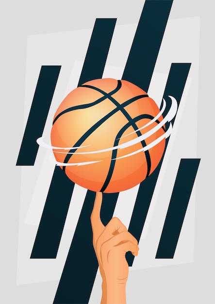 Basket-ball tournant sur le doigt avec effet de mouvement dynamiqueIllustration moderne avec ligne de mouvement