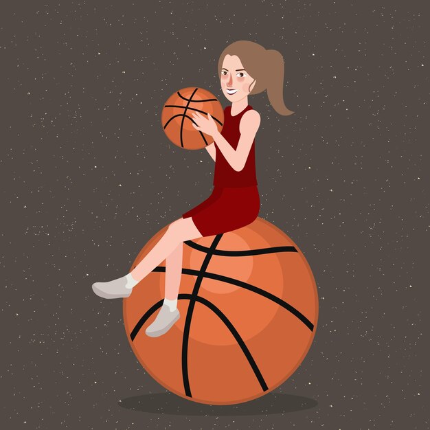 Vecteur basket de balle tenu par une belle fille femme sport sourire