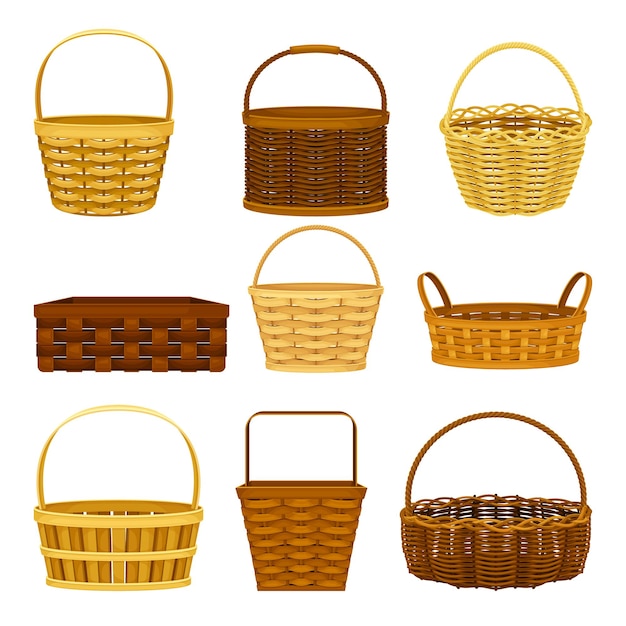 Basket en osier comme récipient tissé à partir d'un ensemble vectoriel de fibres rigides