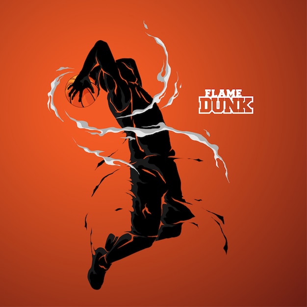 Vecteur basket slam dunk flamme silhouette