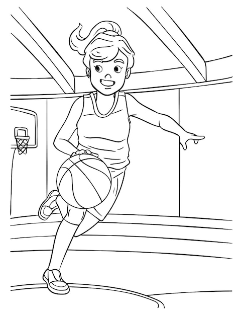 Basketball Girl Dribble Coloriage pour les enfants