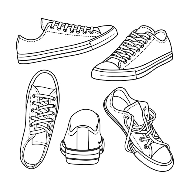 Baskets dessinées à la main chaussures collection de vecteurs d'art en ligne