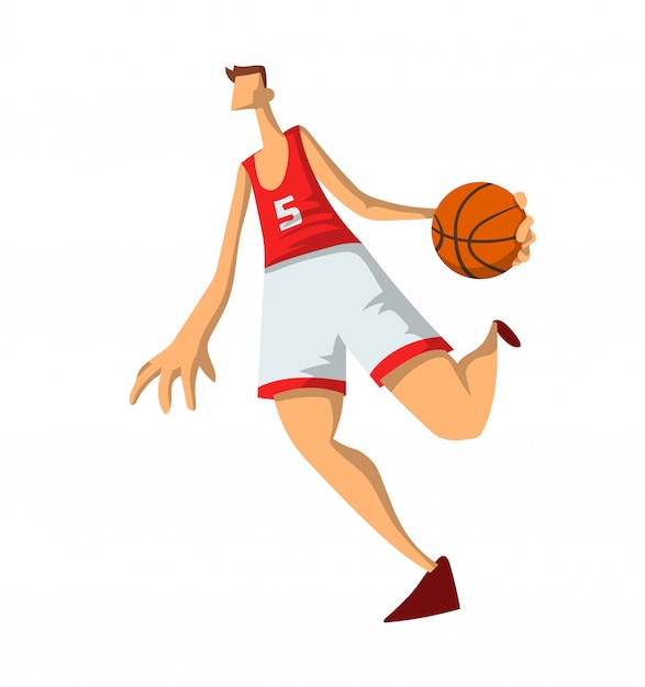 Basketteur Dans Un Style Abstrait. Homme Jouant Avec Un Ballon De Basket. Illustration Sur Fond Blanc.